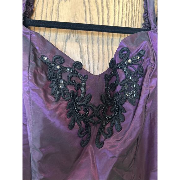90s Goth Prairie Prom Dress Sz 10 Alfred Angelo Metallic Party Purple Vampire - Picture 3 of 12